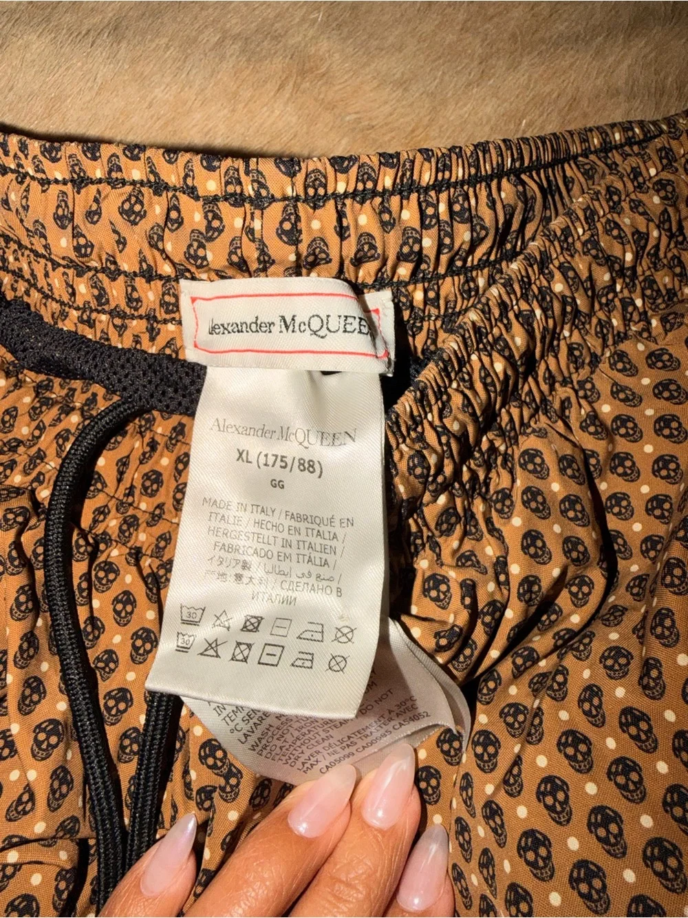 Alexander McQueen skull Brown Patterned Swim Trunks with Black Drawstring